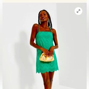 HYACINTH HOUSE

Green Eyelet Beaded Strap Mini Ibiza Dress